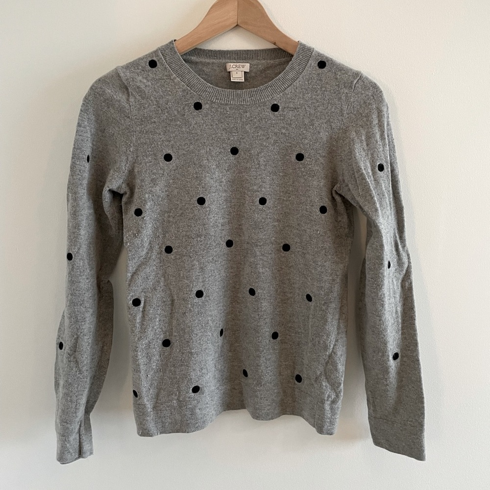 J. Crew grey black polka dot fitted sweater. | Size S | Cotton Merino Wool